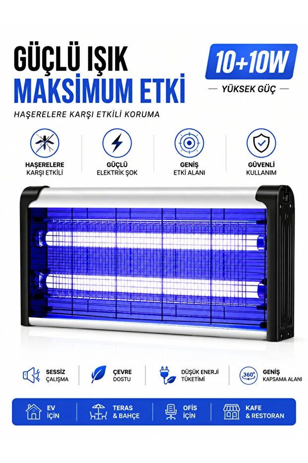  20W Elektrikli UV Sinek Öldürücü Lamba | Sivrisinek Kovucu | Sessiz Güçlü Haşere Kovucu | İç ve Dış Mekan Kullanımına Uygun 10W+10W auhma